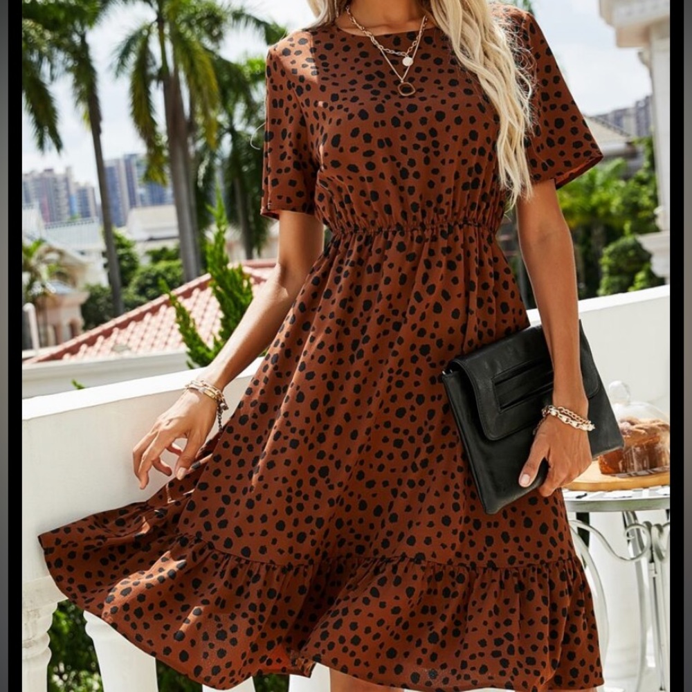 Dark Orange and Black Midi Dress Medium